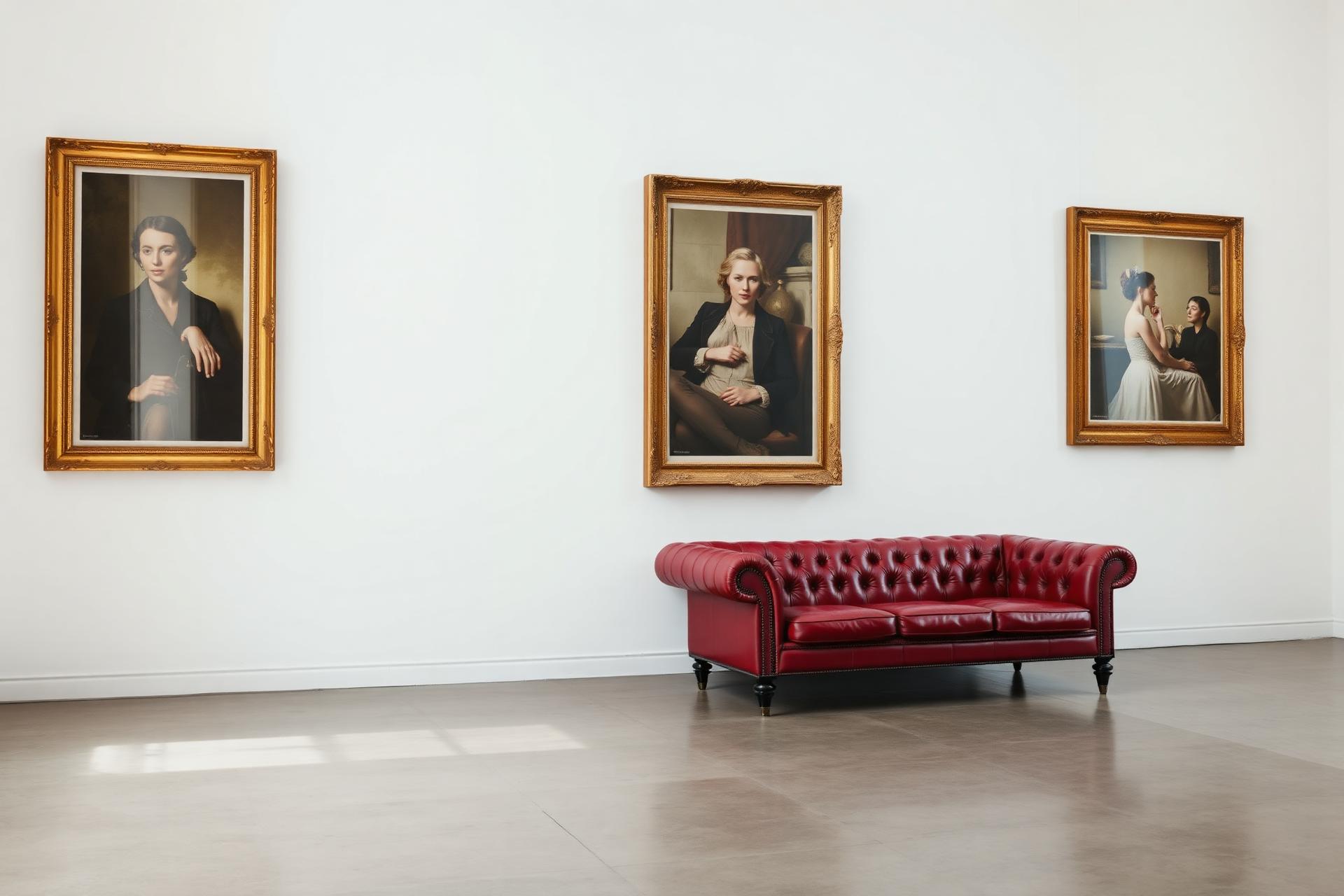 Three large framed limited-edition Pigmentia artworks displayed in a sunlit gallery interior
